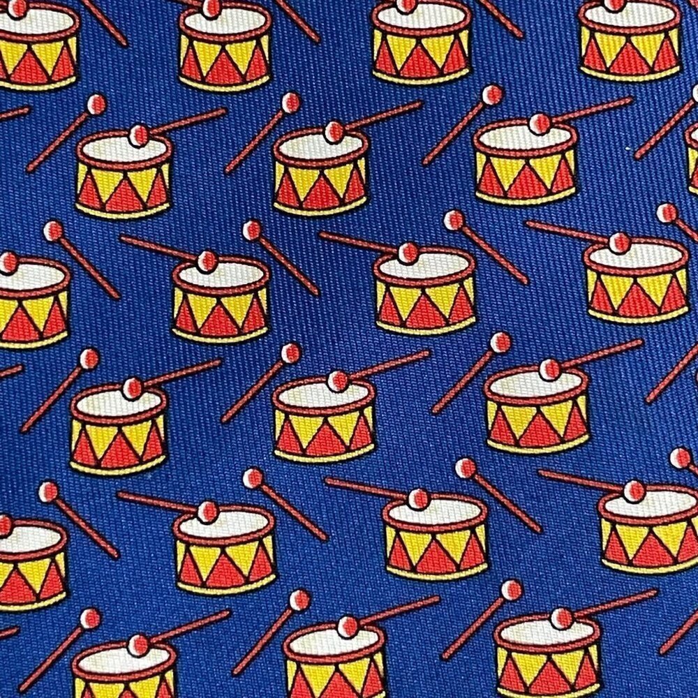 Hermes‎ Designer Silk Necktie Blue Novelty Print Snare Drums 7565 SA France - Picture 4 of 6